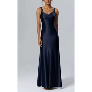 AW BRIDAL 0 XS dark navy blue Shreya wedding formal party maxi dress NEW B157